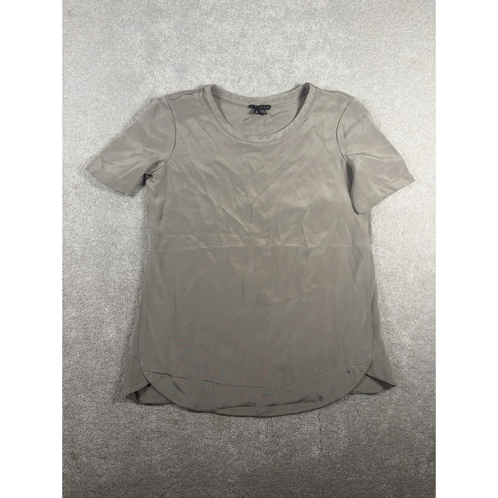 theory‎ silk blouse champange color size xs petite short sleeve